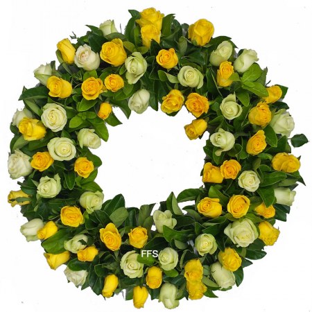 Wreath in White & Yellow Roses