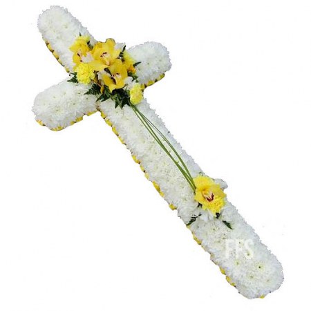 White Cross with Yellow Roses